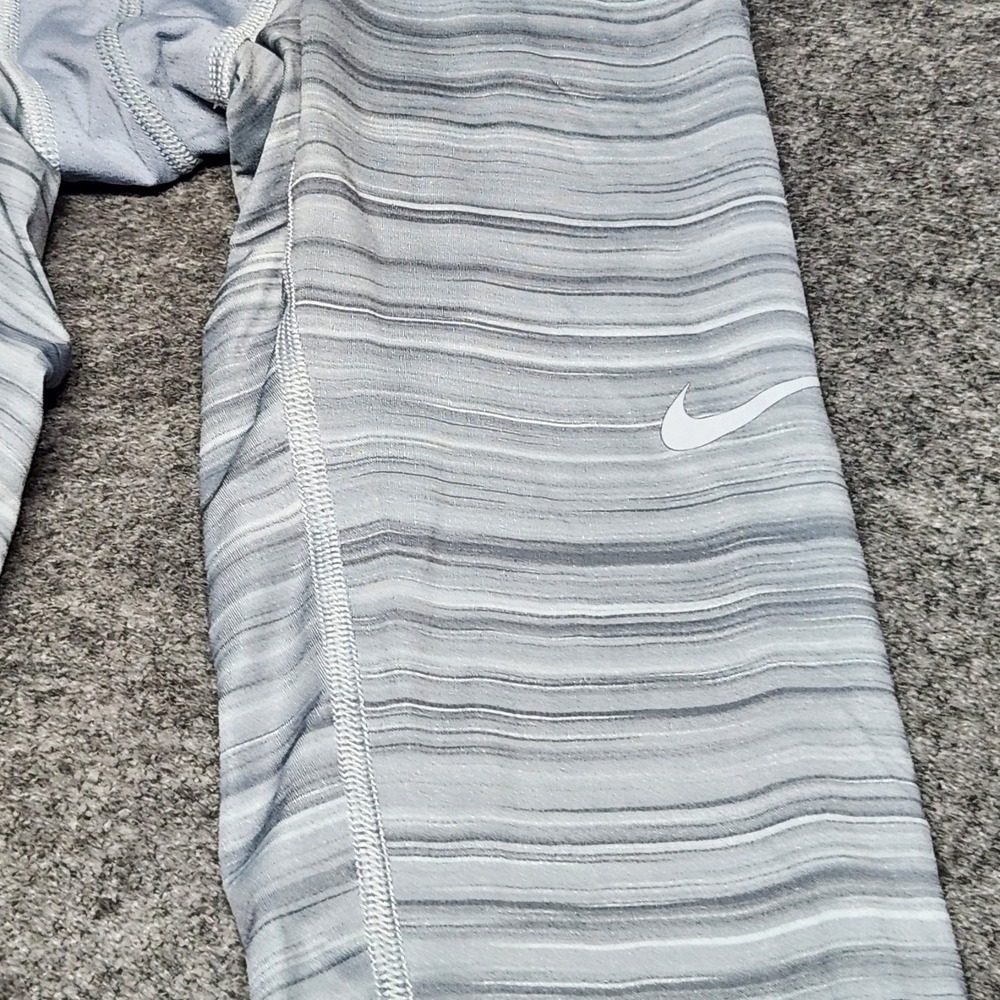 Nike Pro Combat Mens Compression Dri Fit Gray Striped Pants Leggings Large - Picture 2 of 5